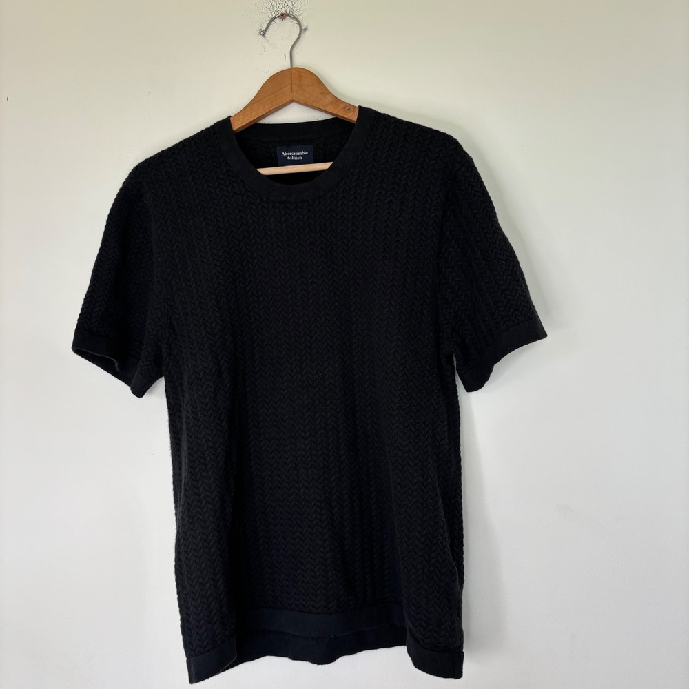 Abercrombie and Fitch Knit Cable Short Sleeve Olive Green Sweater Shirt Medium